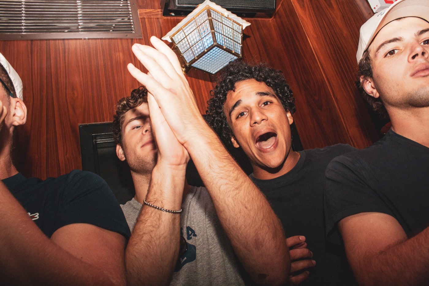 Friends celebrating at an MTA watch party